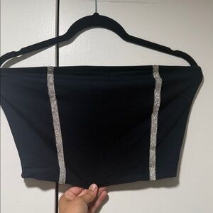 Black Strapless Tube Top with Silver Rhinestone Stripes